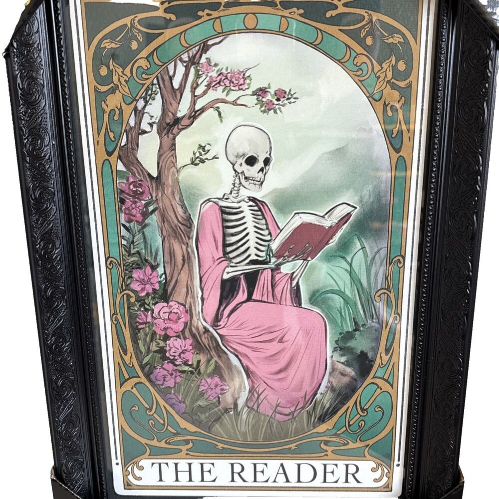 Sapna Shah "The Reader" Skeleton Tarot Framed Wall Art Black Ornate Frame New